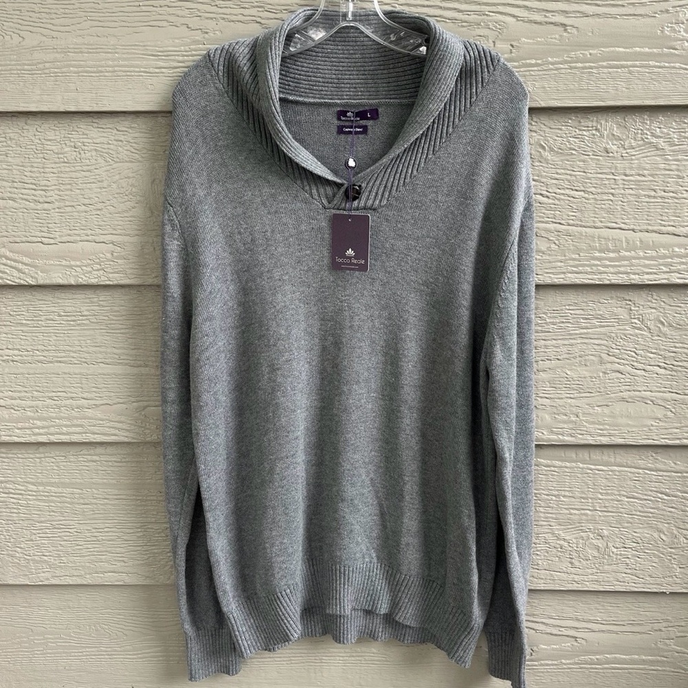Tocco Reale Shawl Collar Sweater Men Large Gray Wool Cashmere Blend Grandpa Soft - Picture 10 of 12